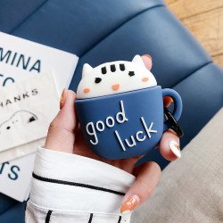 Cute Design Cartoon Silicone Cover Skin for Airpod (1 / 2) Charging Case (Good Luck Cat)